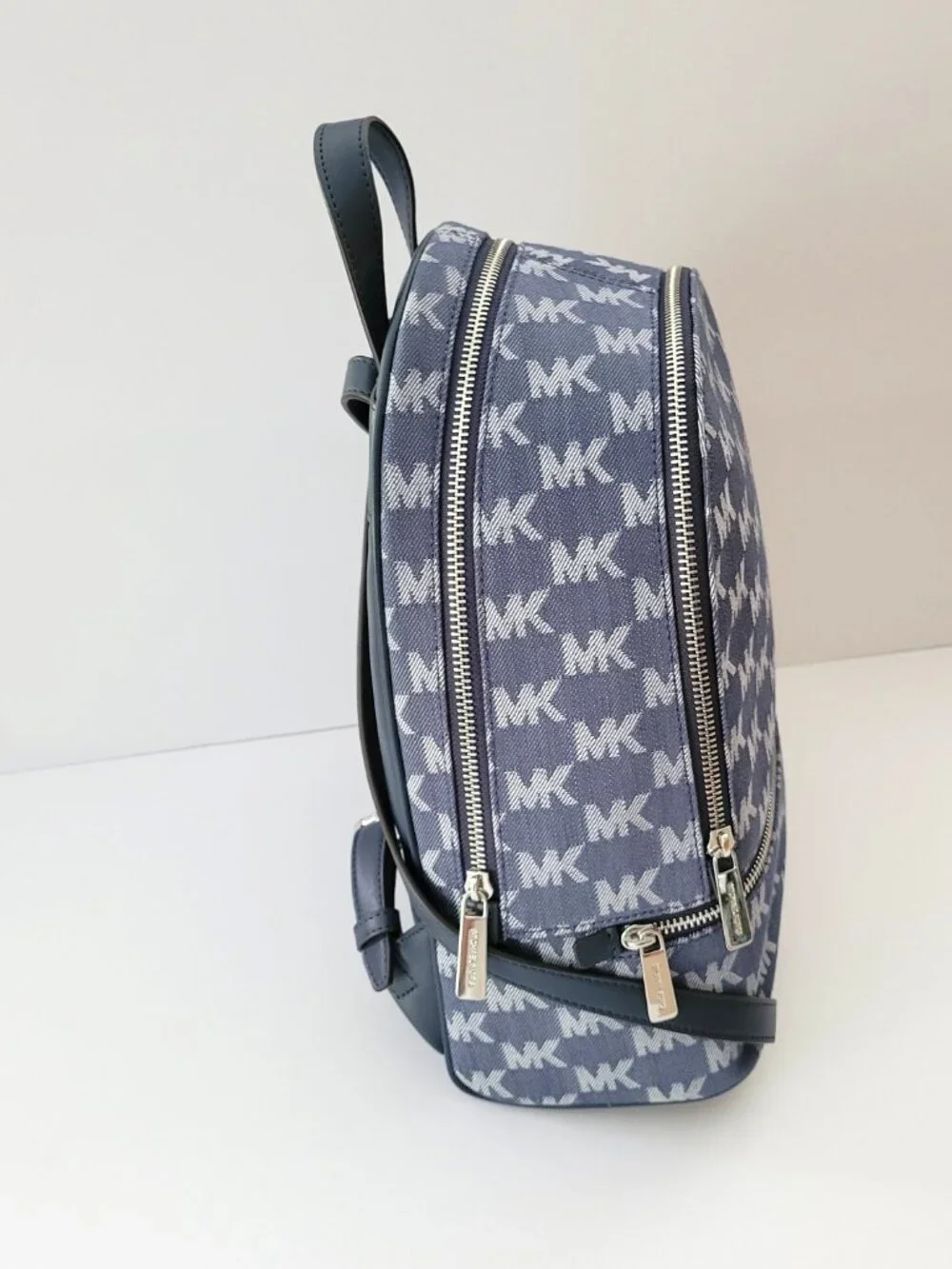 Michael Kors Rhea Medium Zip Backpack Denim MK Logo School Bag